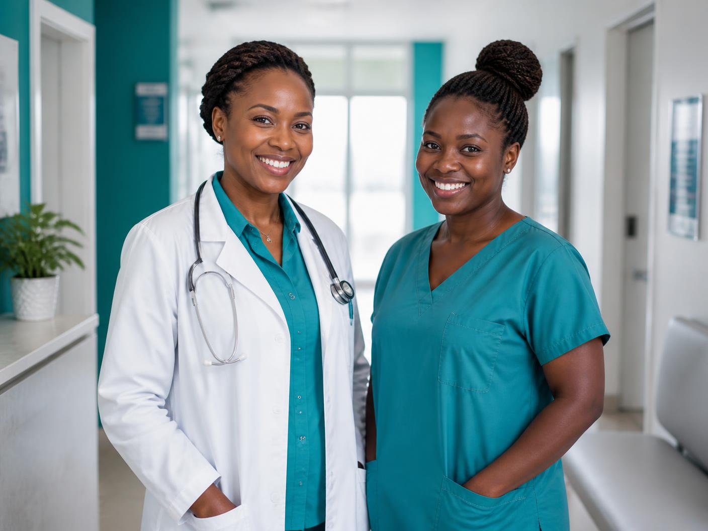 Joscure clinical team standing in a bright hospital corridor